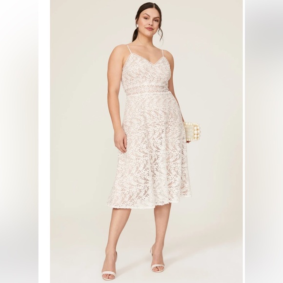 NWT Aidan by Aidan Mattox Lace Overlay Mid Calf Midi Dress - Picture 4 of 11